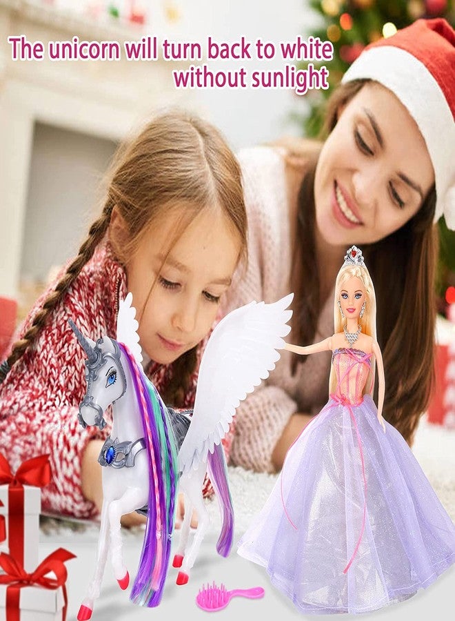 BETTINA Princess Doll with Color Changing Unicorn Toys, Unicorn Changes Color Under Sunshine, 11.5 Inch Doll with Princess Dress&Acessories, Xmas Birthday Toys Gifts for Girls 3-12 - Image 3